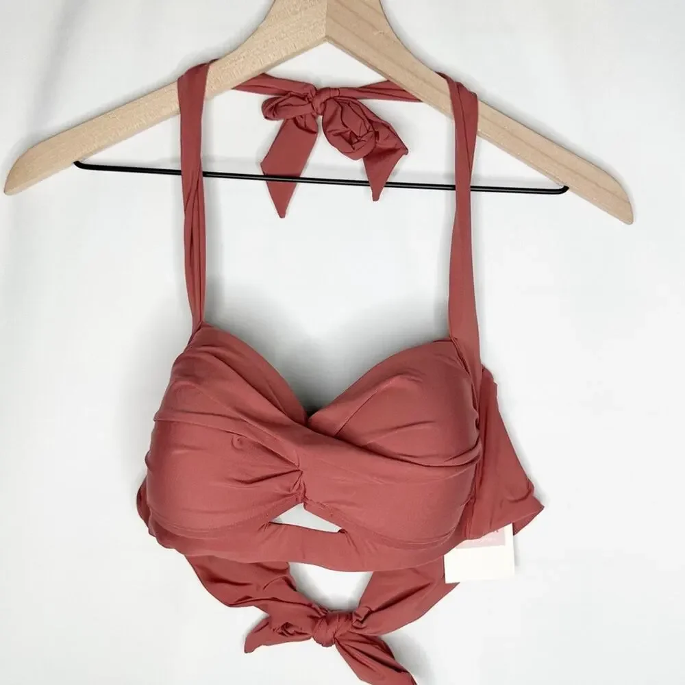 ALEX MARIE Solid Cut Out Twist Halter Swim Top Rouge NWT in Medium